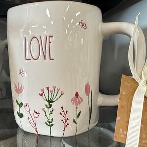 Rae Dunn Cream Love Mug with Pink Floral Accents